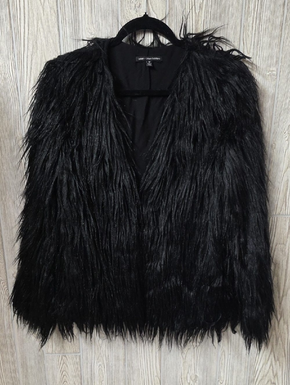 Urbann Outfitters Ladakh Black Shaggy Boho Rocker Faux Fur Jacket Womens Size M